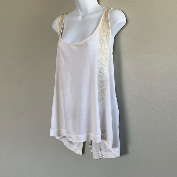 True Religion Skinny Tank Tunic with Gold Glitter Stripe in Cream NWOT - Picture 2 of 5